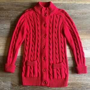 Vtg Sears Chunky Cable Knit Cardigan Sweater Red Size M Fisherman 60s 70s Mod